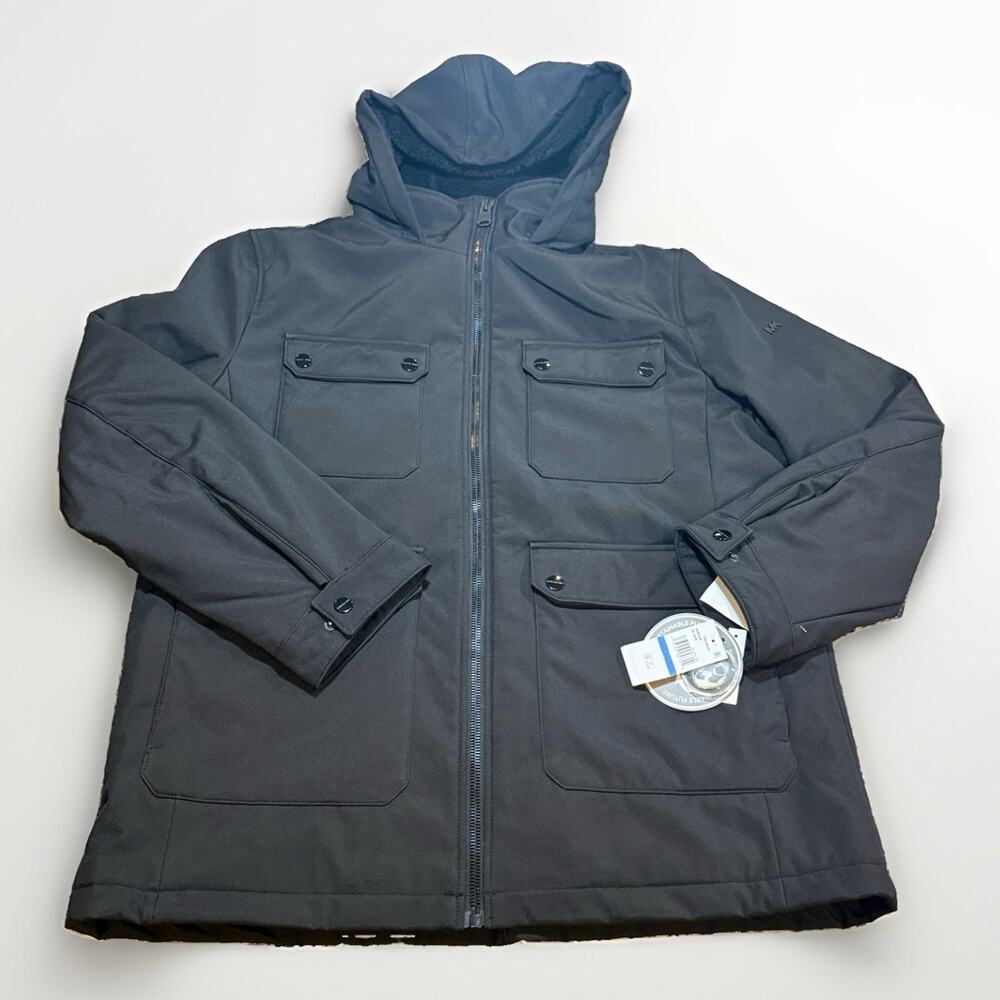 NWT MICHAEL KORS MEN'S WINDBREAKER BLACK HOODED SOFTSHELL JACKET SIZE XL